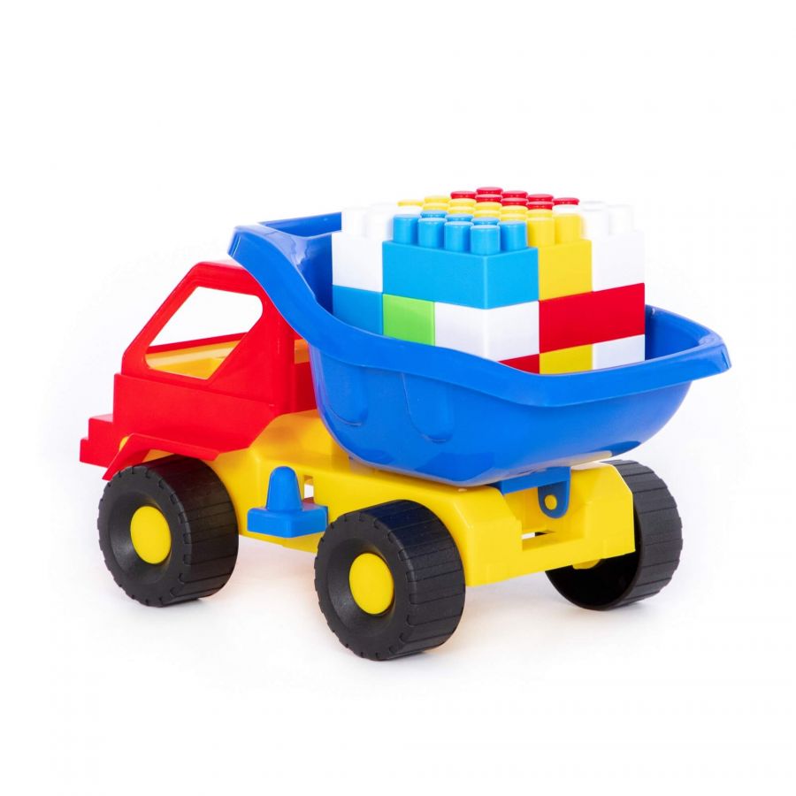 Набор №45: "Кузя-2", автомобиль-самосвал + конструктор "Строитель" (18 элементов)