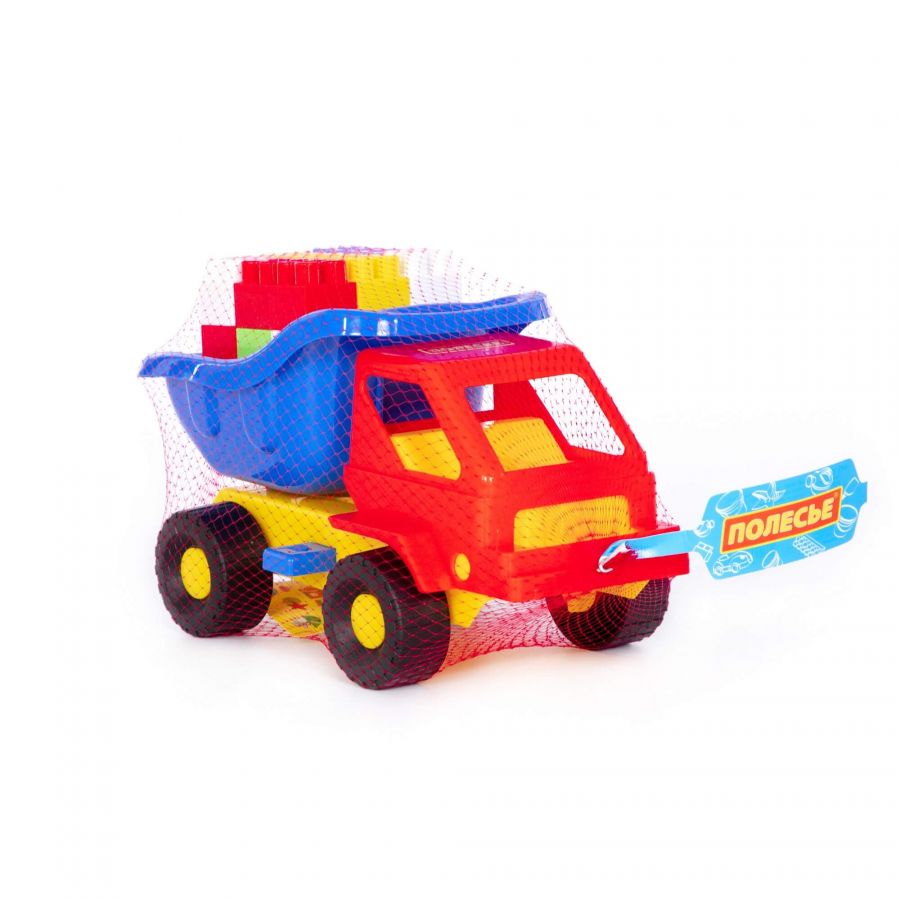 Набор №45: "Кузя-2", автомобиль-самосвал + конструктор "Строитель" (18 элементов)