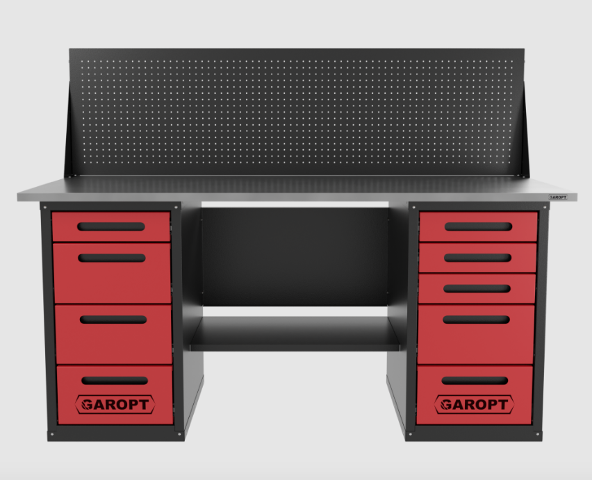 Верстак двухтумбовыи 4 ящиков /5 ящиков с экраном 1800*700 красный GAROPT, GT1800Y4Y5PP.red