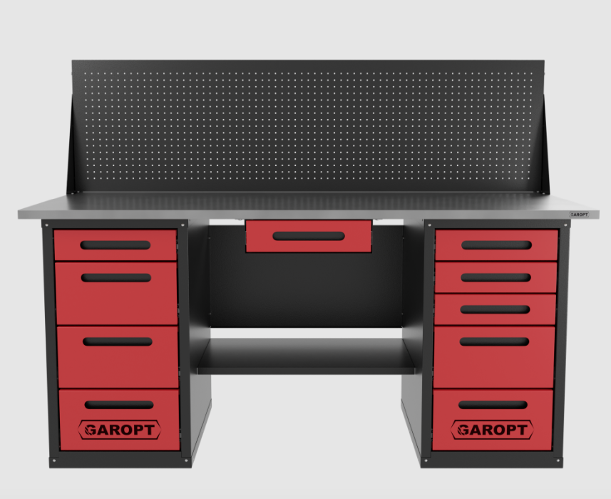 Верстак двухтумбовыи 4 ящиков /5 ящиков с экраном и ящиком, 1800*700 красный GAROPT, GT1800Y1Y4Y5PP.red