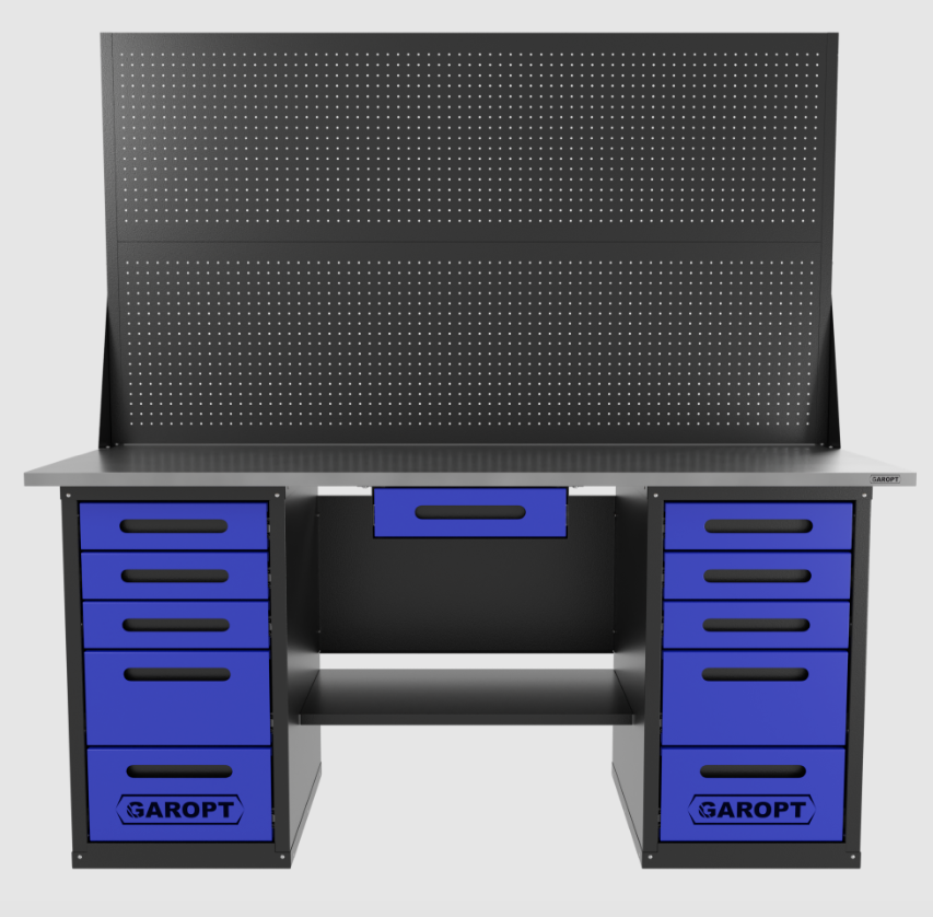 Верстак двухтумбовыи 5 ящиков /5 ящиков с двумя экранами и ящиком, 1800*700 синий GAROPT, GT1800Y1Y5Y5PP2.blue