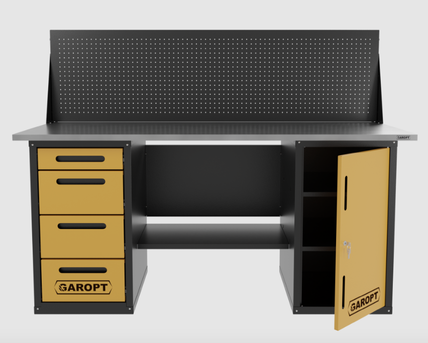 Верстак двухтумбовыи дверь/4 ящиков с экраном, желтый 1800*700 Garopt, GT1800DY4PP.yell