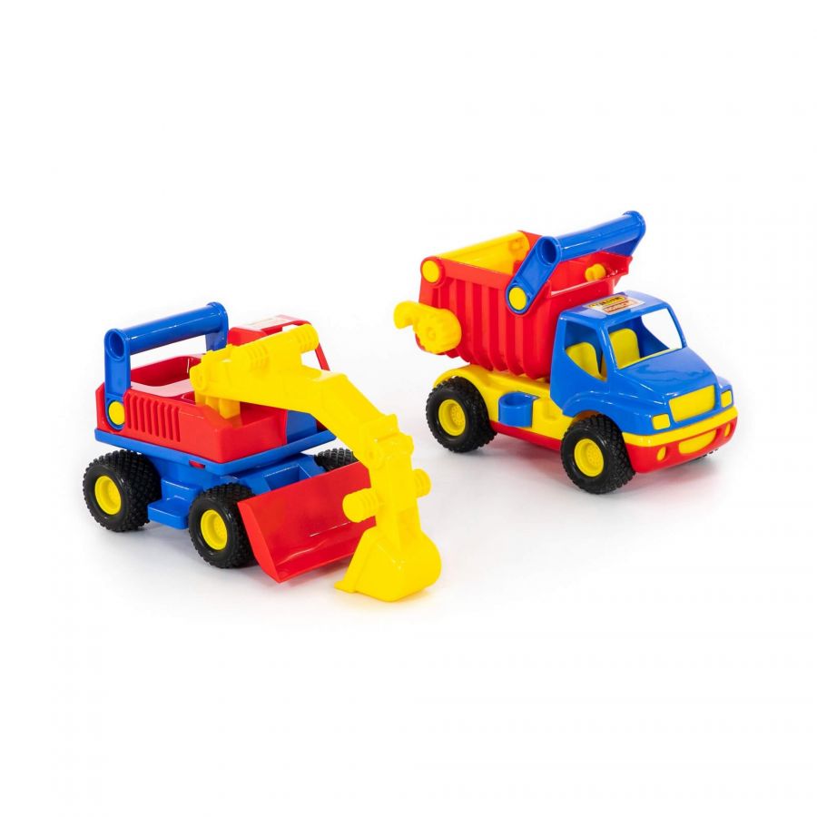 "КонсТрак", автомобиль-самосвал + "КонсТрак", экскаватор колёсный (в сеточке)