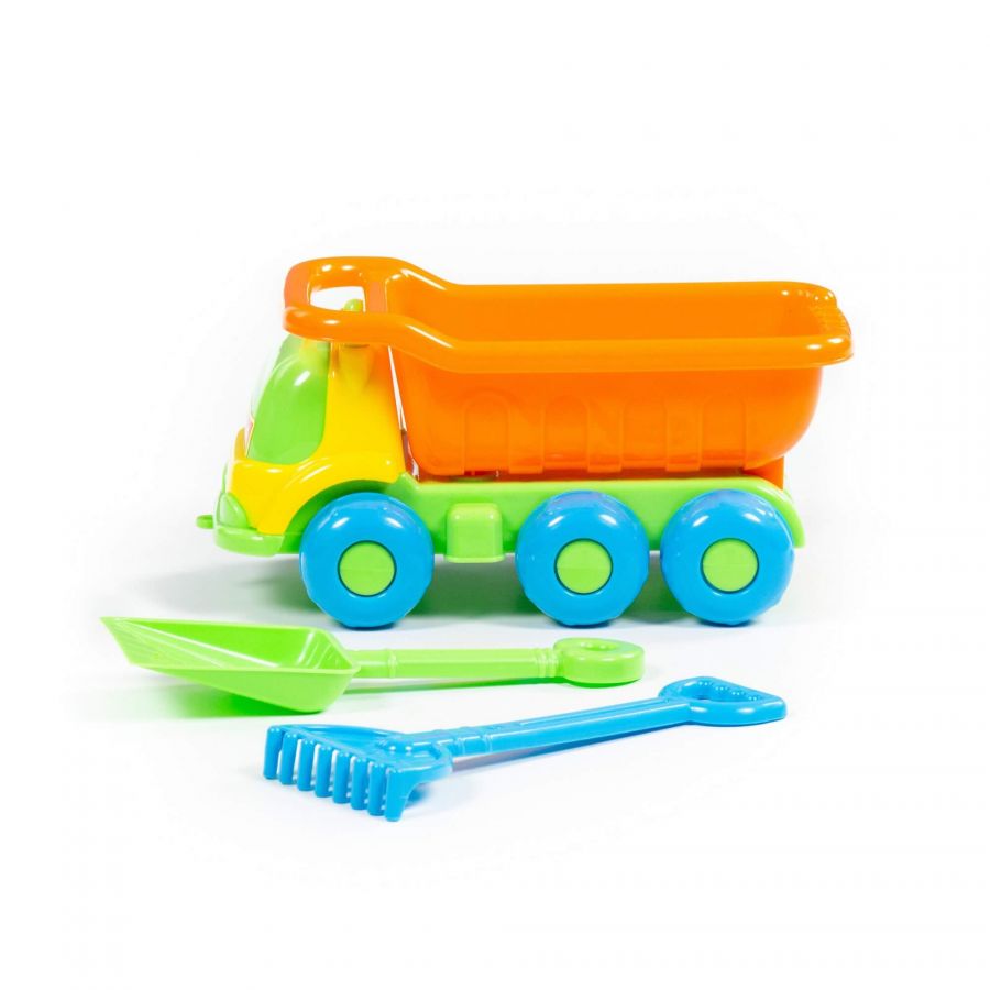 Набор №546: "Яша", автомобиль-самосвал, лопатка малая №3, грабельки малые №3