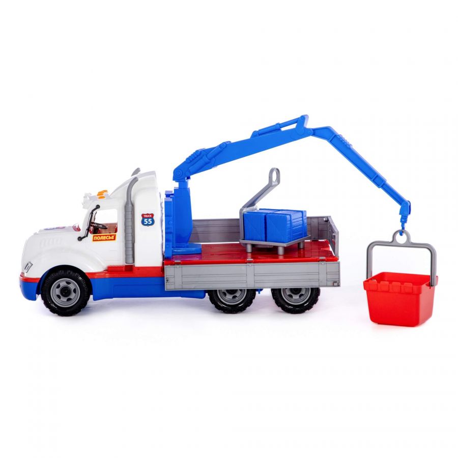 "Майк", автомобиль-кран с манипулятором (бело-синий) (в сеточке)