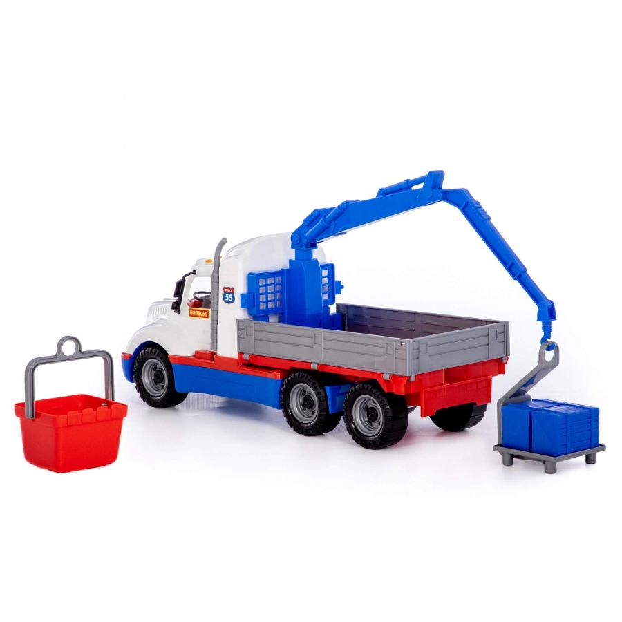 "Майк", автомобиль-кран с манипулятором (бело-синий) (в сеточке)