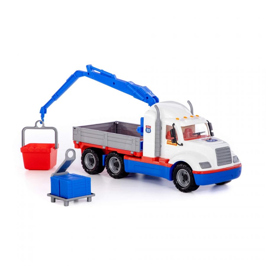 "Майк", автомобиль-кран с манипулятором (бело-синий) (в сеточке)