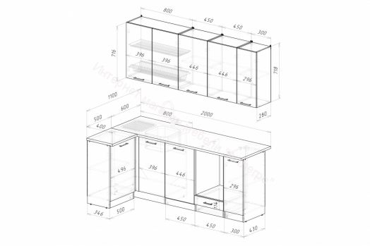 Кухонный гарнитур Лиора прайм 2 400 1100х2000 мм (ПМ)
