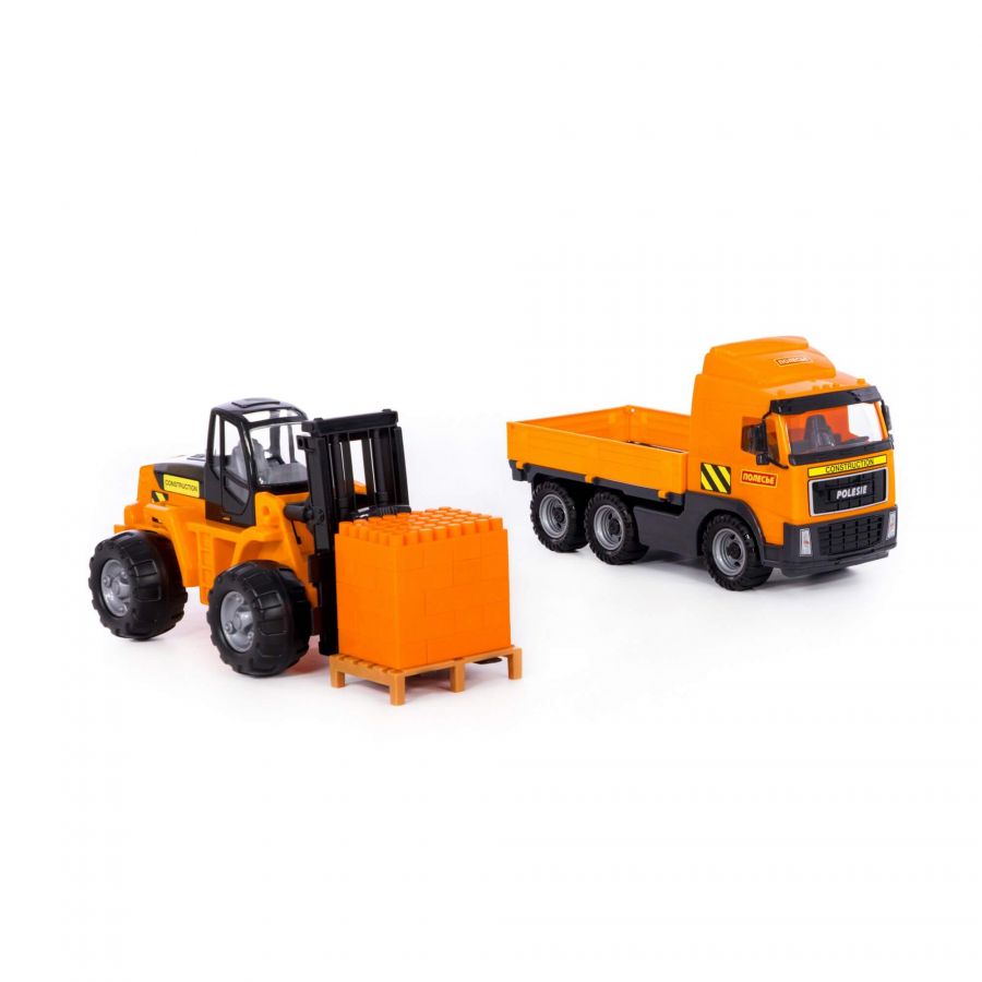 Автомобиль бортовой + автокар + конструктор "Супер-Микс" - 30 элементов на поддоне (в коробке)