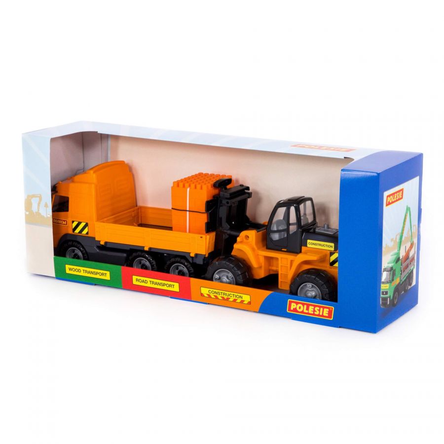 Автомобиль бортовой + автокар + конструктор "Супер-Микс" - 30 элементов на поддоне (в коробке)