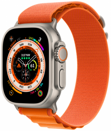 Умные часы Apple Watch Ultra 49 мм Titanium Case GPS + Cellular, Титановый/Оранжевый Alpine Loop