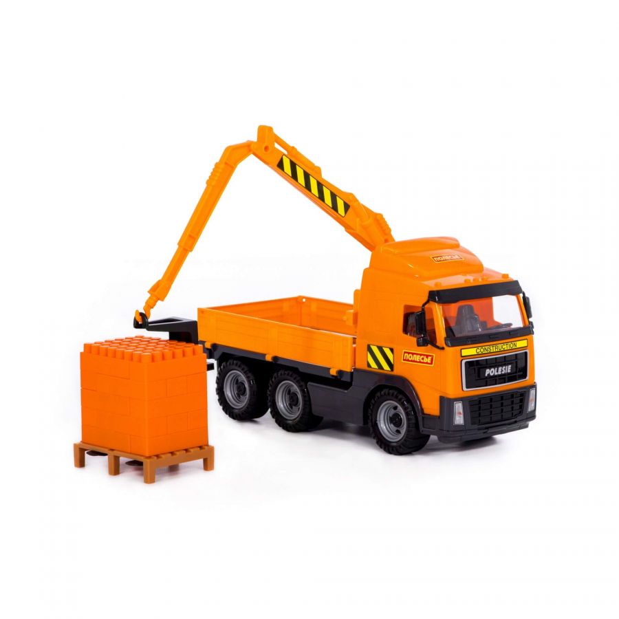 Автомобиль-кран с манипулятором + конструктор "Супер-Микс" - 30 элементов на поддоне (в коробке)