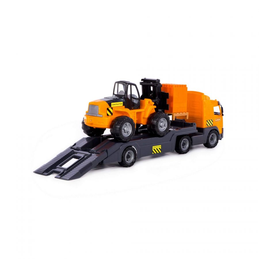 Автомобиль-трейлер + автокар + конструктор "Супер-Микс" - 30 элементов на поддоне (в сеточке)