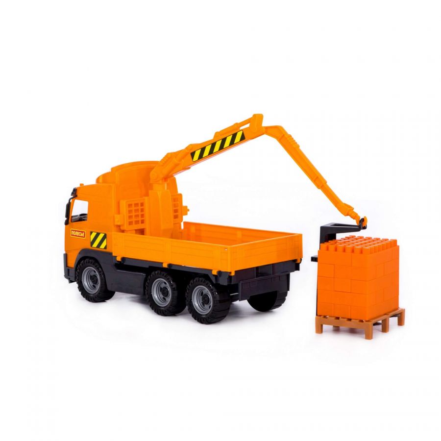 Автомобиль-кран с манипулятором + конструктор "Супер-Микс" - 30 элементов на поддоне (в лотке)