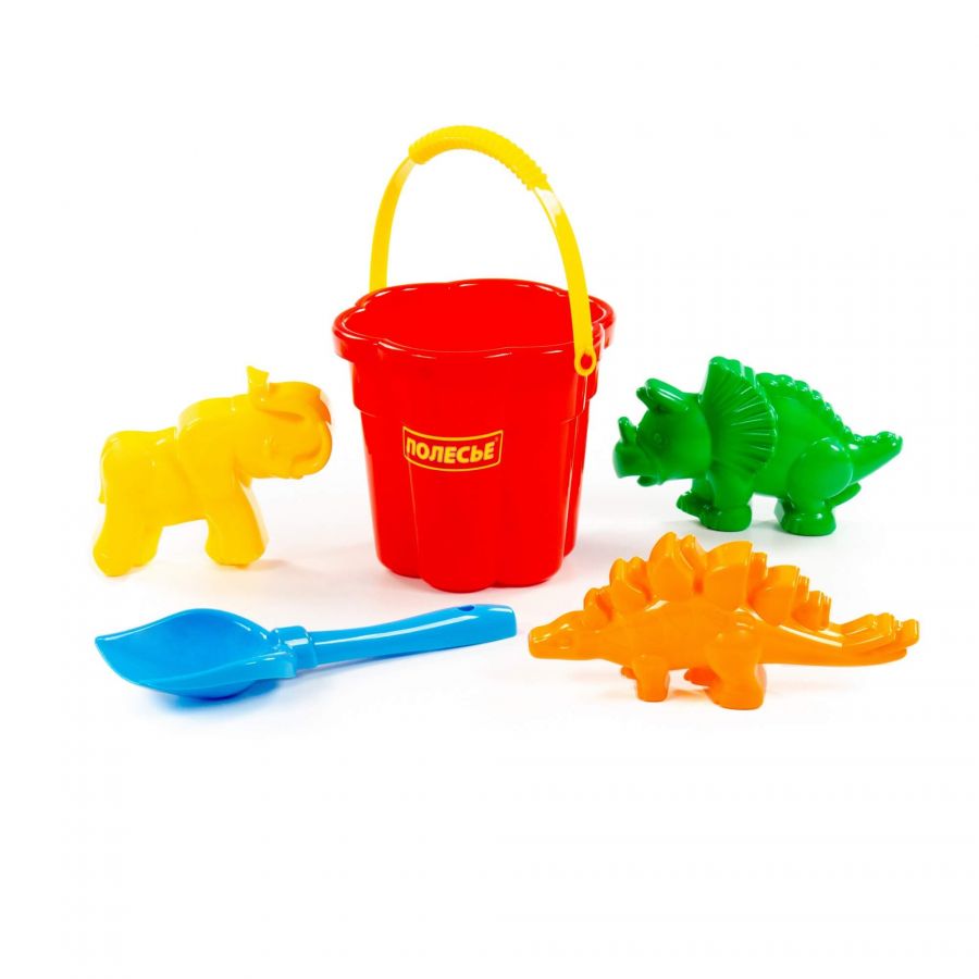 Набор №318: ведро-цветок среднее №3, лопатка №5, формочки (мамонт + динозавр №1 + динозавр №2)
