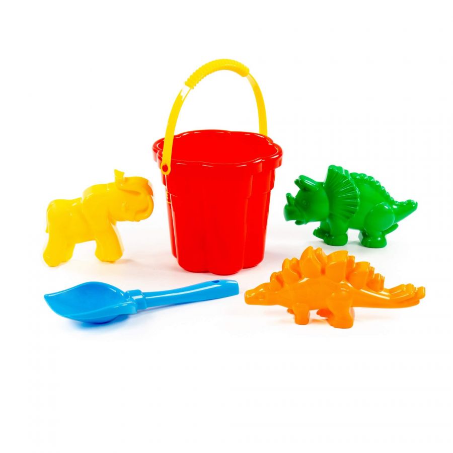 Набор №318: ведро-цветок среднее №3, лопатка №5, формочки (мамонт + динозавр №1 + динозавр №2)