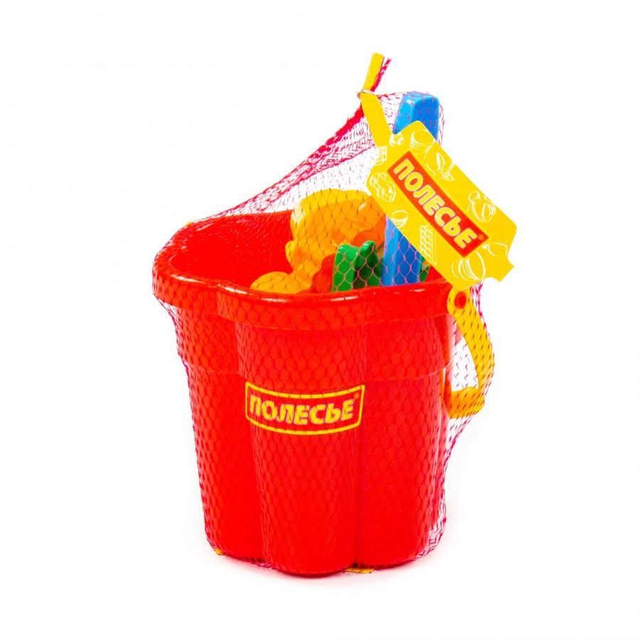 Набор №318: ведро-цветок среднее №3, лопатка №5, формочки (мамонт + динозавр №1 + динозавр №2)