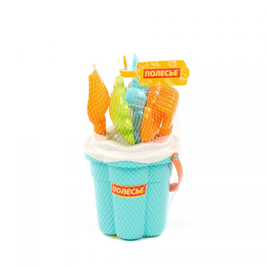 Набор №648 сафари: ведро-цветок среднее №3, ситечко-цветок среднее №3, лопатка №5, грабельки №5, формочки (ракушка №2 + морской конёк + морская звезда