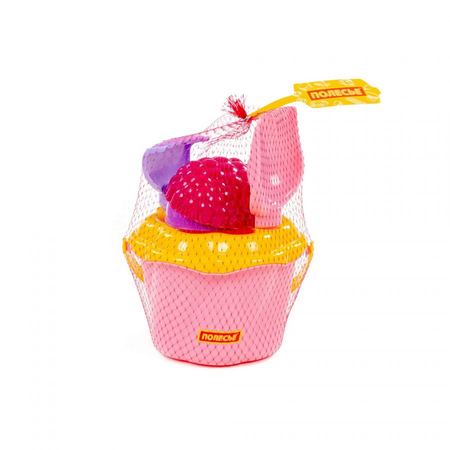 Набор №662: ведро-цветок среднее №4, сито-цветок среднее №4, лопатка №5, грабельки №5, формочки (клубника + малина)