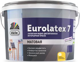 Краска для Стен и Потолков Dufa 10л Retail Eurolatex 7 Белая, Моющаяся, Матовая, Воднодисперсионная / Дюфа Евролатекс 7.