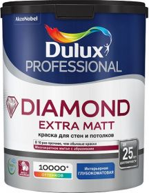 Краска для Стен и Потолков Dulux Diamond Extra Matt 9л Износостойкая, Глубокоматовая, Белая / Дюлакс.