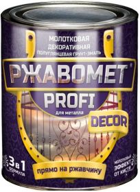 Грунт-Эмаль для Металла 3 в 1 Красковия Ржавомет Profi «Decor» 0.8кг Черный, Молотковая, Полуглянцевая для Внутренних и Наружных Работ.