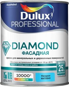 Краска Фасадная Dulux Diamond Гладкая 9л Белая, Водно-Дисперсионная / Дюлакс.