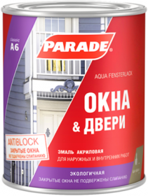 Эмаль Акриловая Parade A6 Окна & Двери 0.9л Белая, Глянцевая, без Запаха / Парад А6.