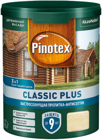 Пропитка-Антисептик Pinotex Classic Plus 3 в 1 0.9л Ель Натуральная для Защиты Древесины до 9 лет / Пинотекс Классик Плюс.