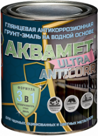 Грунт-Эмаль Водная 3 в 1 Красковия Аквамет ULTRA «Anticorr» 1кг Белый Глянцевая для Защиты Черных, Оцинкованных, Цветных Металлов.