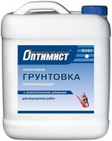 Грунтовка Проникающая Оптимист G101 5л Акриловая, Бесцветная для Внутренних Работ.