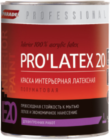 Краска Интерьерная Parade Professional E20 Prolatex 20 9л Латексная, Полуматовая, Белая / Парад Пролатекс 20.