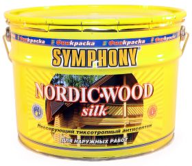Лессирующий Антисептик Финкраска Symphony NORDIC WOOD Silk 10л Шелковисто-Матовый, Бесцветный, Тиксотропный для Обработки Наружных Деревянных Поверхностей  / Симфония Нордик Вуд Силк.