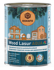 Декоративно-Защитная Лазурь для Древесины Eskaro Wood Lasur Aqua 1л Полупрозрачная / Эскаро.