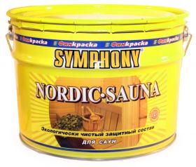 Лак для Бани и Сауны Финкраска Symphony NORDIC 10л Бесцветный, Шелковисто-Матовый, Акрилатный, Защитный / Симфония Нордик.