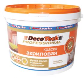 Краска Интерьерная Финкраска DecoTech Профессионал 10л Акриловая, Белая, Матовая, Латексная для Сухих Помещений / Декотек Профессионал.