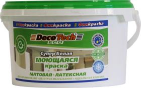 Краска Моющаяся Финкраска DecoTech Eco 3кг Супербелая, Интерьерная, Матовая, Латексная для Сухих и Влажных Помещений / Декотек Эко.