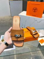 Шлепанцы HERMES Premium с замком коричневые