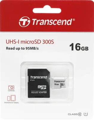 Карта памяти с адаптером Transcend 300S 16 Гб (95 МБ/с)