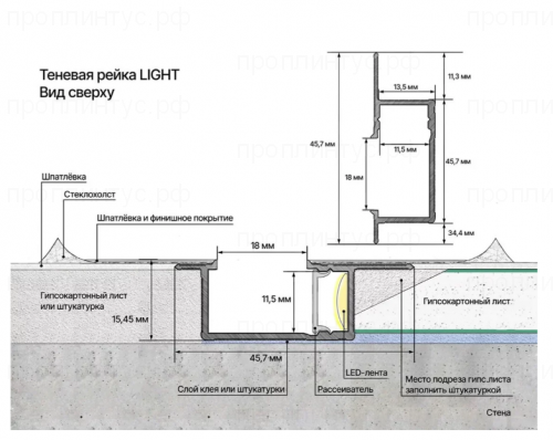 Теневая рейка Laconistiq light под подсветку цвет светло золотой анодированный