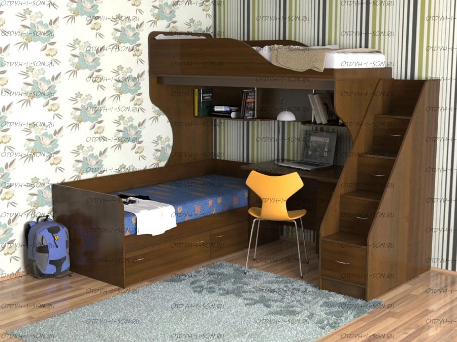 Кровать двухъярусная Дуэт-5 с лестницей-комодом