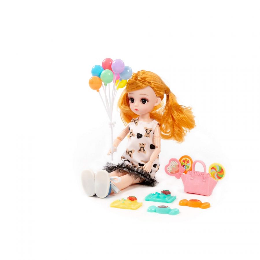 Кукла "Даша" (29 см) в платье + аксессуары (9 элементов) (в коробке №3)
