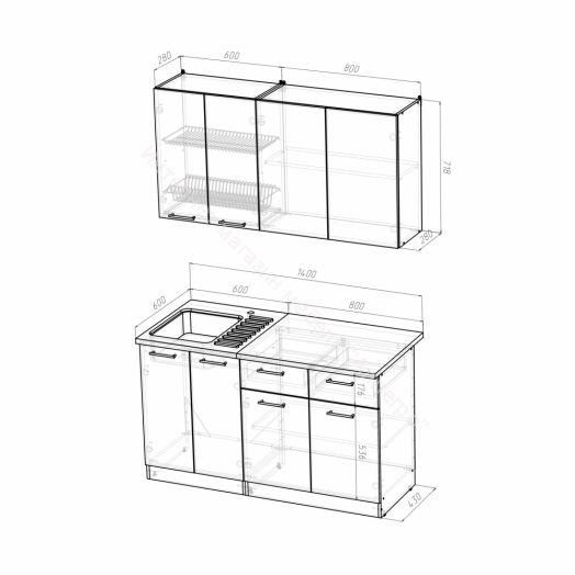 Кухонный гарнитур Кира медиум 1400 мм