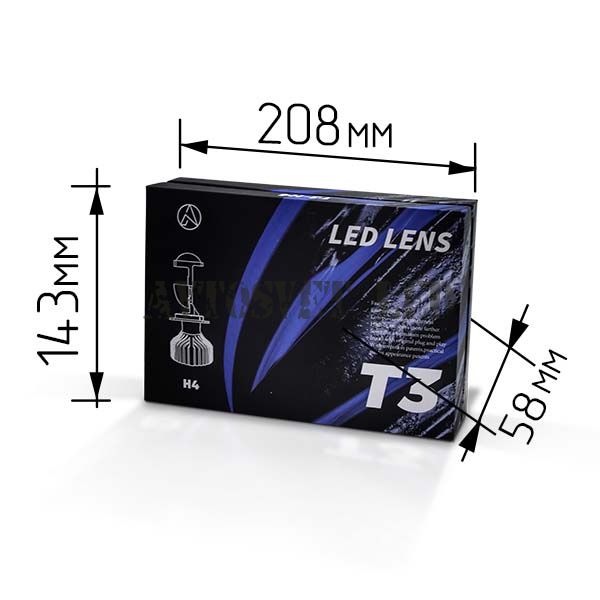 Автолампы светодиодные линзованные T3-H4AB