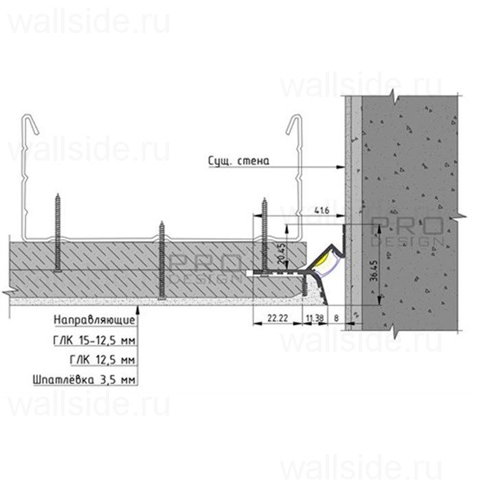 Pro Design Gipps 594 теневой потолочный профиль Белый