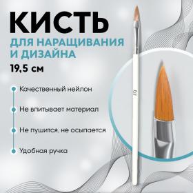 Кисть для наращивания и дизайна ногтей, лепесток, 19,5 см, d - 5 ? 18 мм, в пластиковом футляре, цвет белый