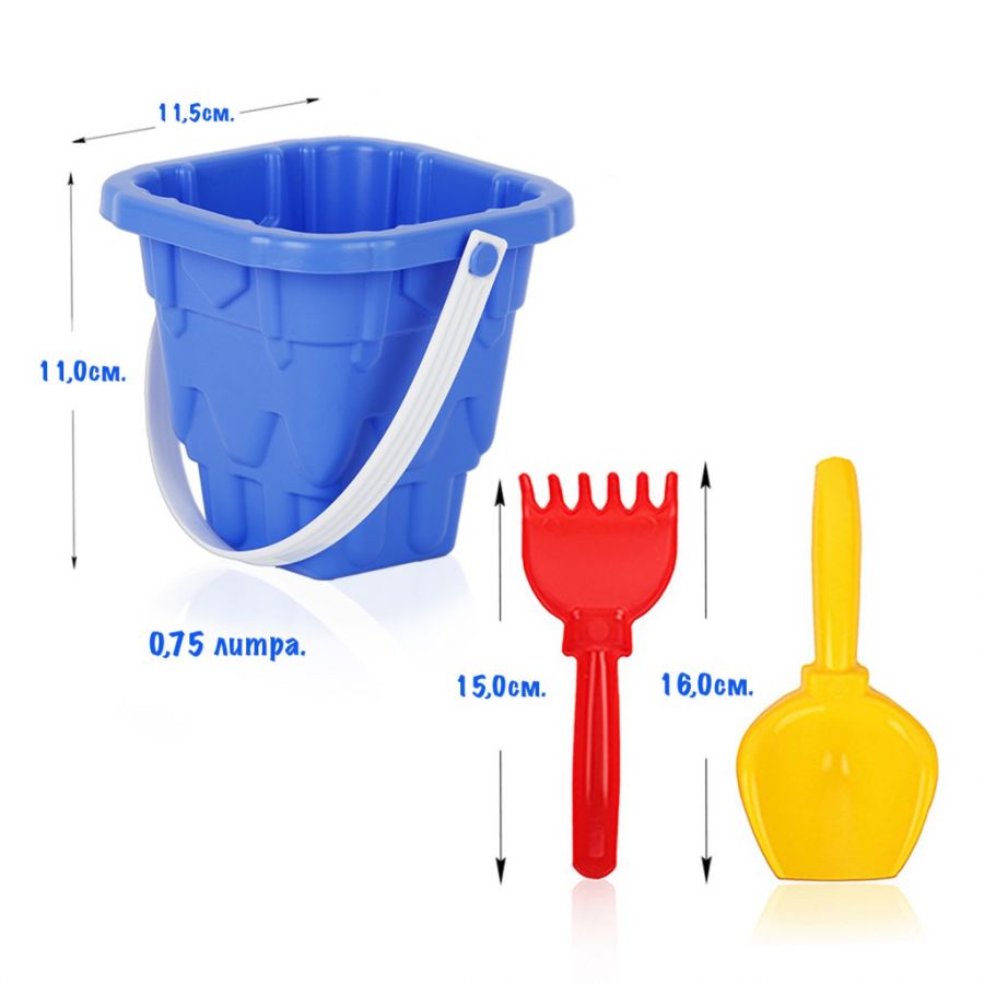 Игра Детский песочный набор «Башня» 3 пр. (ведро «Башня», грабли L15см, совок L16см)