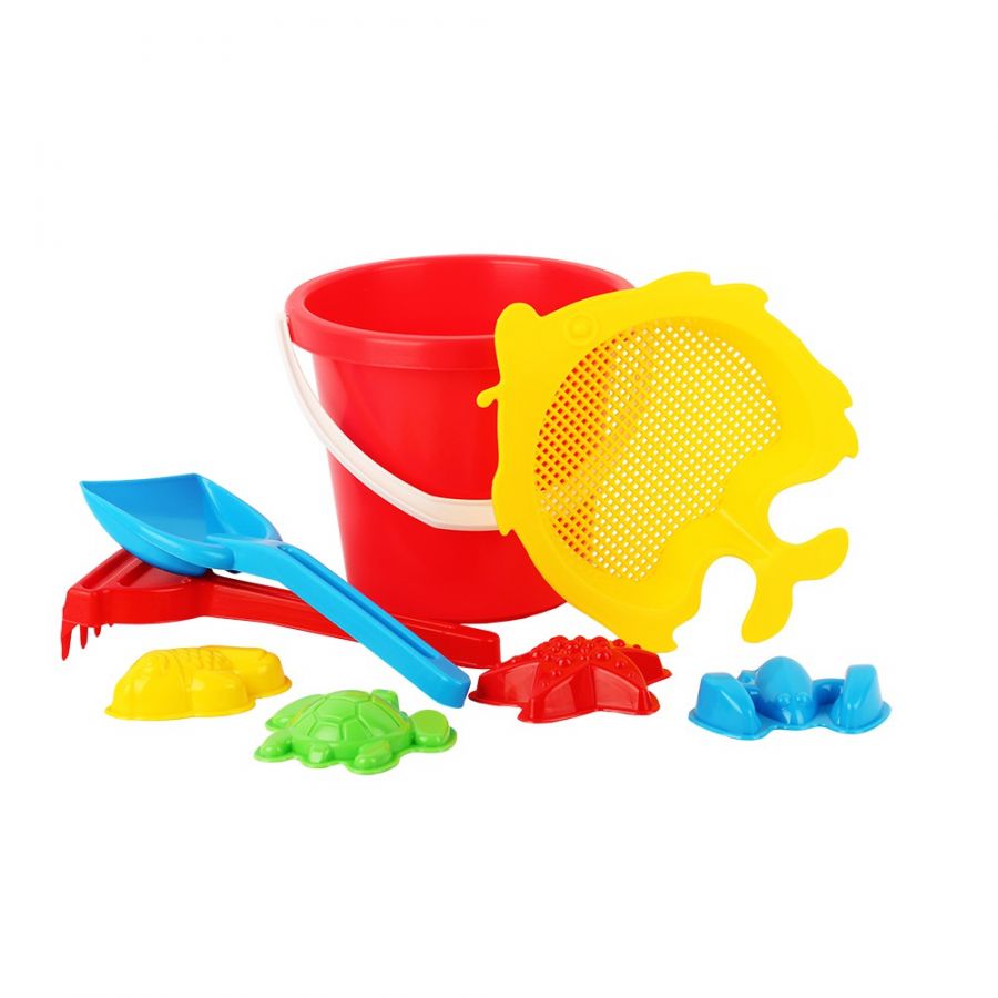 Игра Детский песочный набор «Рыбка» 8пр.(ведро большое, ситечко, формы для песка 4шт., совок, грабли)