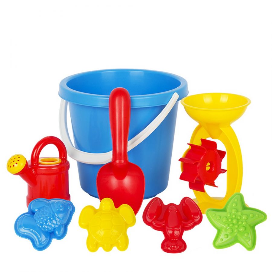 Игра Детский песочный набор 8пр. (ведро большое, мельница, лейка-мини, совок L18см, формыд/песка 4шт.)