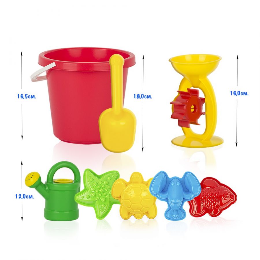 Игра Детский песочный набор 8пр. (ведро большое, мельница, лейка-мини, совок L18см, формыд/песка 4шт.)